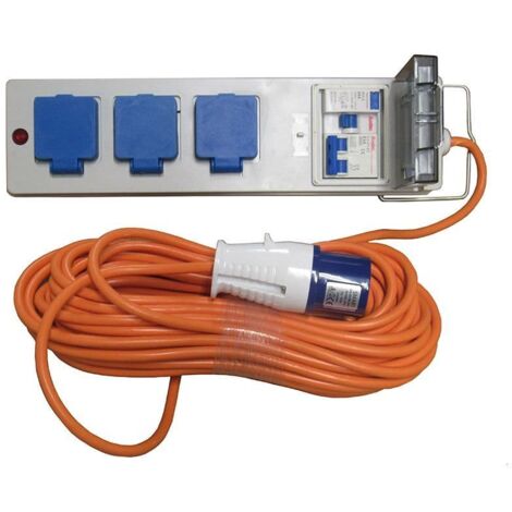 20 Metre Mobile Mains Hook Up Cable With 3 UK Plug Sockets - Caravan Camping