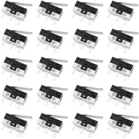20 Mikroschalter mit Hebel, 3-polig, 125 V, 1 A AC, Mikro-Endschalter (Öffner/Schließer), Momentan-Scharnierhebelschalter, Momentan-Schnappschalter, Schwarz