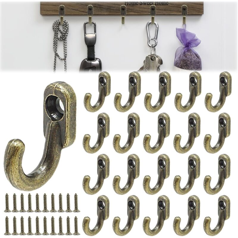 20 mini crochets muraux rustiques bronze + vis, crochet clés rétro derrière porte cuisine salon