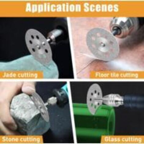 20 mini disques de coupe diamantés pour outils Dremel avec tige de 3 mm pour la découpe de la pierre, du verre et de la céramique