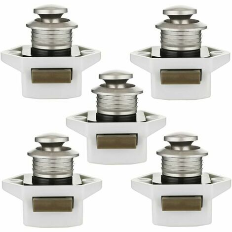 20 mm Bouton poussoir Verrou armoire Loquet sans clé 5pcs, Bouton de porte placard Serrure de meuble Fermoir pour RV caravane tiroir camping-car (blanc)