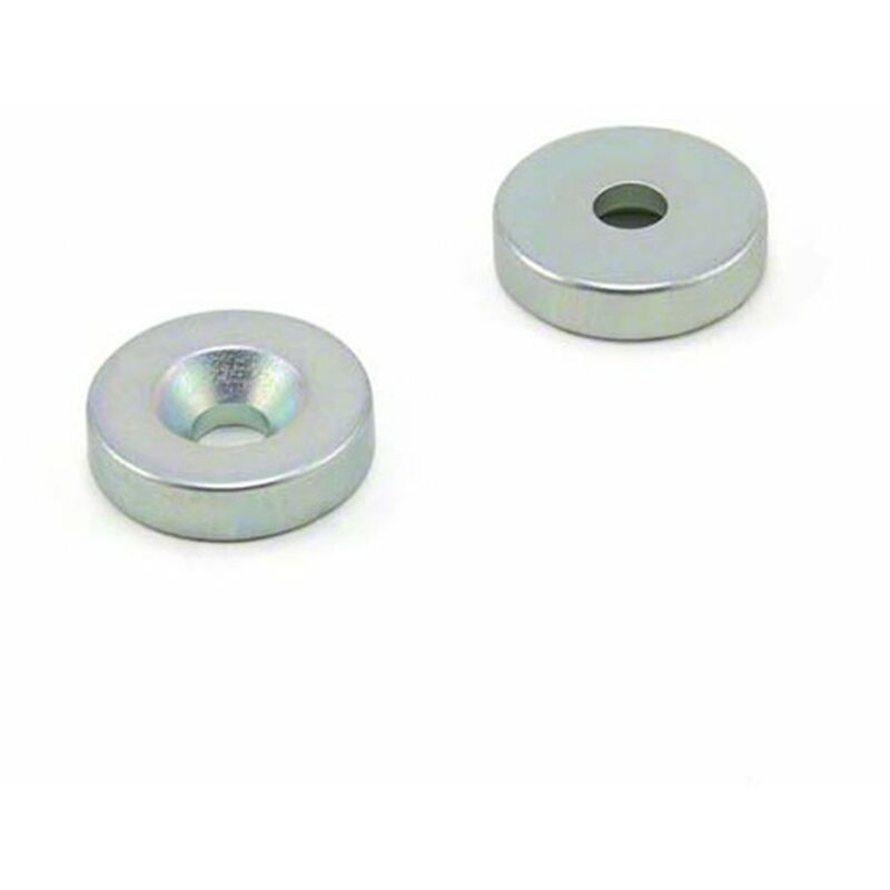 Image of 20 mm Dia X 5 mm di spessore X 5,2 mm C/S zinco placcato argento N42 al neodimio-Magnet - 8,3 kg (Nord) traggano (confezione da 2)