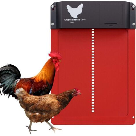 2.0 Nouveau Porte Automatique Poulailler, Automatique Etanche avec Capteur de Lumière Porte De Poulailler Automatique à Induction à Pile (Rouge)