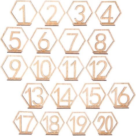 20 Numéros de table pour mariage Porte-numéros en bois Centres de table rustiques Panneau de table Support pour numéros de table Numéros de table hexagonaux en bois