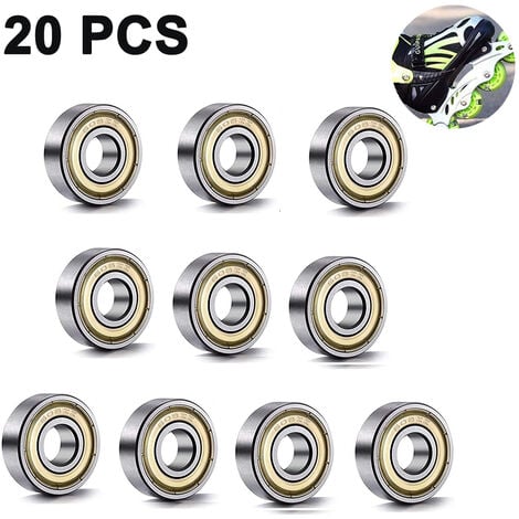 PESCE 20 Pack 608 ZZ Ball Bearings 8mm x 22mm x 7mm Metal Double Shielded Miniature Deep Groove Ball Bearings for Inline Skates