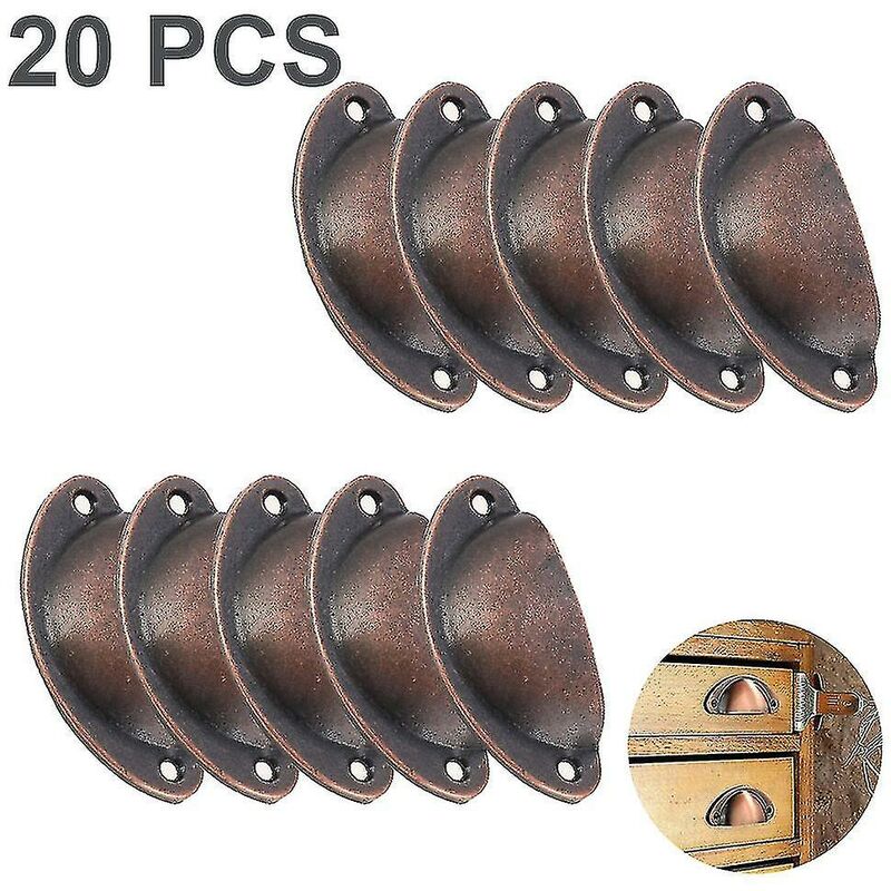 20 Pack 65mm Hole Spacing Vintage Style Pulls Cup Pull Handles Knobs - Red bronze