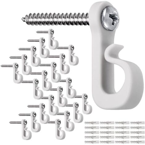 20 Pack Christmas Light Hanger Hooks with Phillips Screws for Garage, LED Fairy Lights White