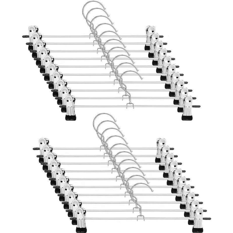 ZVD - 20 Pack Hangers, with Clips, Metal, Space Saving, Ultra-Thin, Stainless Steel Hangers for Skirts, Pants, Jeans and More