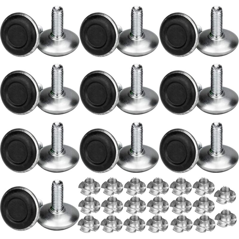 20 Pack Pied Vérin Réglable Pour Meuble, Pied de Nivellement Aevc T-écrou Filetage M8x20x30mm, Vis Support de Nivellement Pieds de meuble, Chaise,