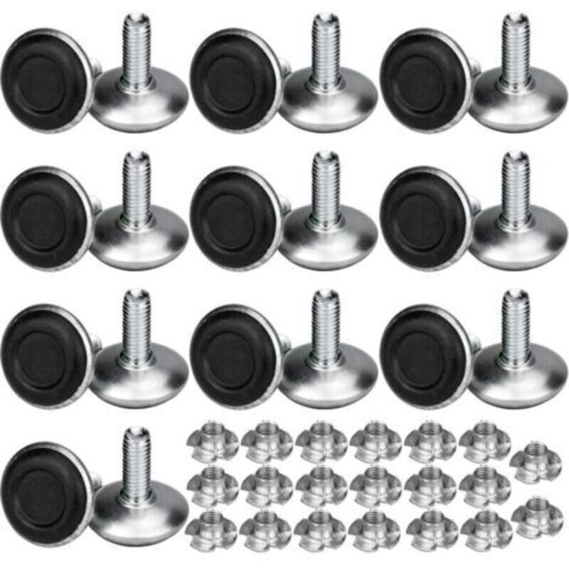 20 Pack Pied Vérin Réglable Pour Meuble, Pied de Nivellement Aevc T-écrou Filetage M8x20x30mm, Vis Support de Nivellement Pieds de meuble, Chaise,