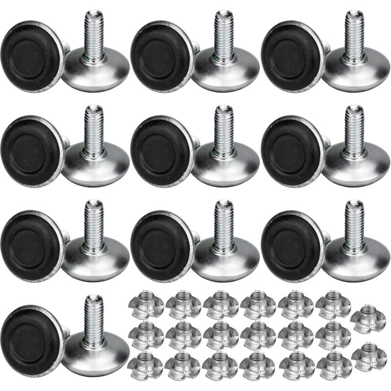 20 Pack Pied Vérin Réglable Pour Meuble, Pied de Nivellement Aevc T-écrou Filetage M8x20x30mm, Vis Support de Nivellement Pieds de meuble, Chaise,