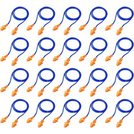 20 paia di tappi per le orecchie con corda, riutilizzabili, in silicone, con corda, antirumore, per la protezione dell'udito durante il sonno, blu
