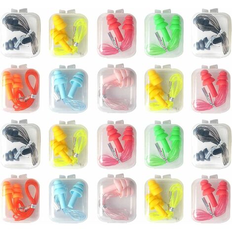 20 paires de bouchons d'oreille en silicone réutilisables Bouchons d'oreille à réduction de bruit étanches souples Bouchons d'oreille antibruit avec étui et pochette pour (couleur aléatoire)