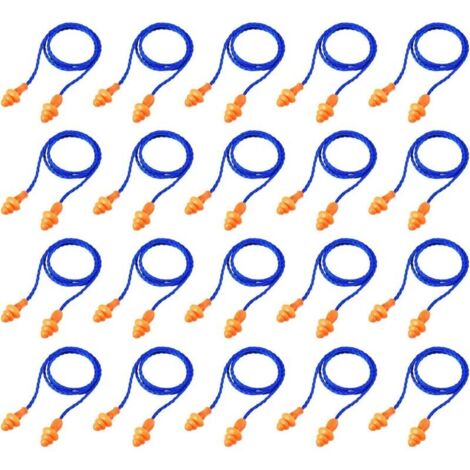20 Pairs, Blue, Cord Earplugs, Reusable Silicone Earplugs with Cord, Noise-Canceling Earplugs for Sleeping, Hearing Protection