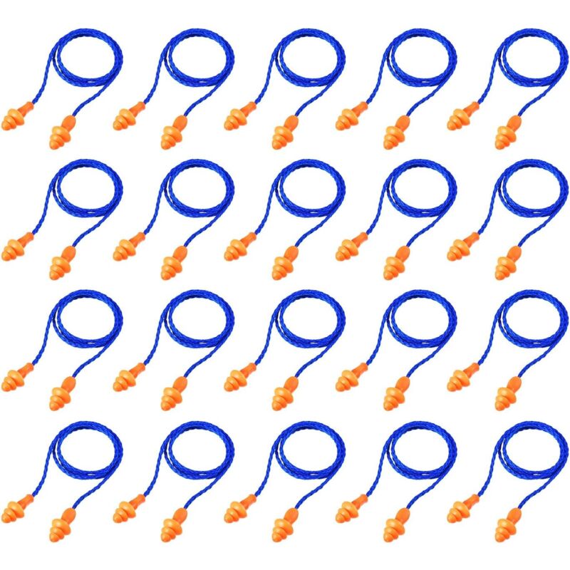 Linghhang - 20 Pairs, Blue, Corded Earplugs Reusable Silicone Earplugs with Rope Anti-Noise Ear Plug for Sleeping Hearing Protection
