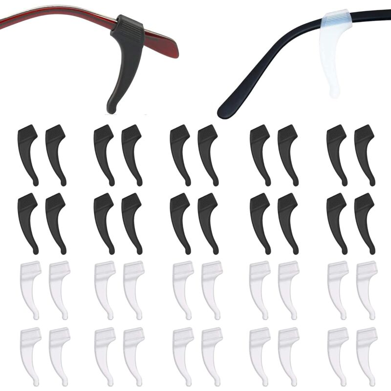 Ahlsen - 20 Pairs Silicone Eyeglass Ear Hooks, Eyeglass Ear Hooks, Non-Slip Eyeglass Pads, Non-Slip Silicone for Protecting Eyeglasses, Sunglasses
