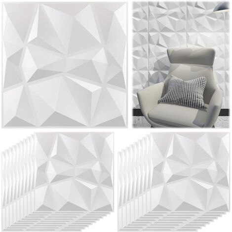20 Panneau Mural Decoratif 3D, Blanc mat 30 x 30 cm, Panneaux Muraux 3D, 3D de Conception de Diamant pour le Bureau à la Maison ou le Décor Intérieur de Studio