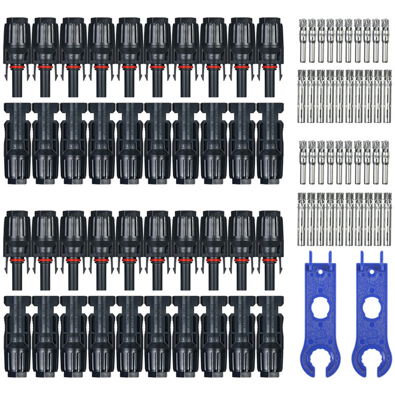 

20 pares de conectores de cable de panel solar macho / hembra, con herramienta de montaje de llave, para sistema fotovoltaico