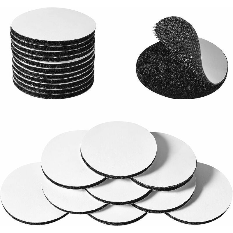 20 pares de tiras adhesivas de doble cara para arañazos, extrafuertes, con reverso negro ultrarresistente, redondas de 50 mm.