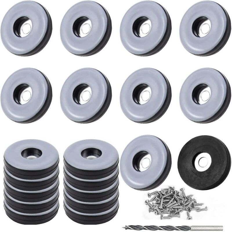 20 Patins De Meuble, Rond Noir 30mm, Vis Inox, Pour Chaise Et Table, Protection Sol