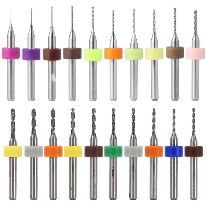 20 Pcs 0.1-1.0mm, 1.1-2.0mm PCB Circuit Imprimé Carbure de Tungstène Micro Forets Mini Twist Drill Bits Set Gravure Métallurgie pour Bijoux CNC