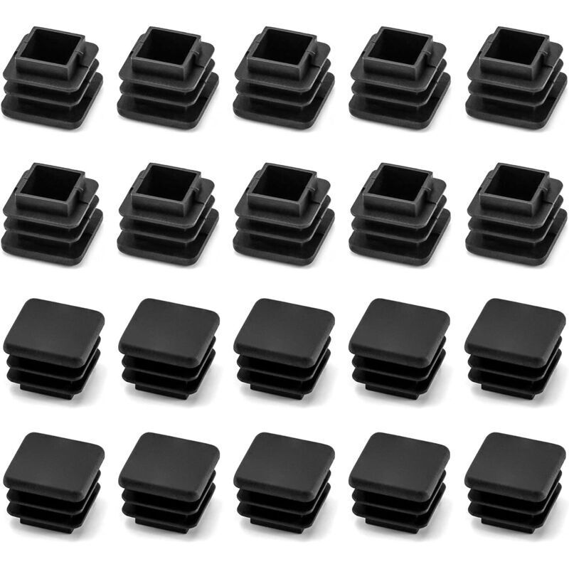 20 PCS 2 x 2 cm Square Black Plastic End Caps for Pipe Tube, Chair Leg