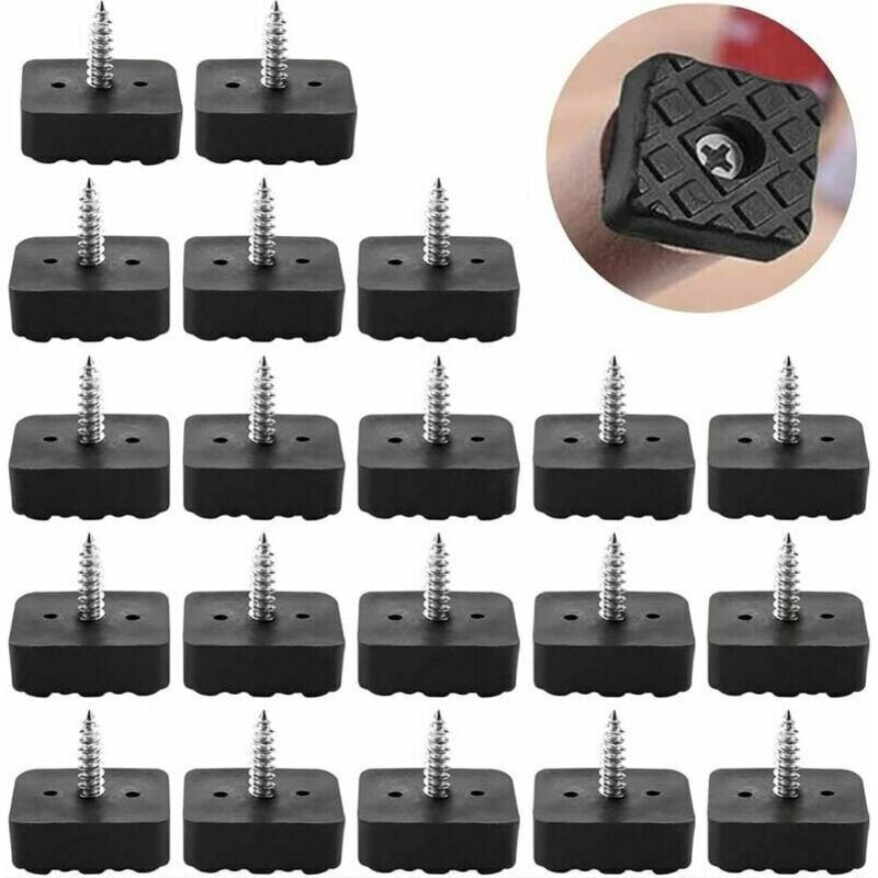20 Pcs 22x22mm - Black - Rubber Chair Pads, Anti-Slip Chair Leg Protectors, Screw-on Non-Slip Pads, Noise-Reducing Chair Leg Pads, Square Chair Leg