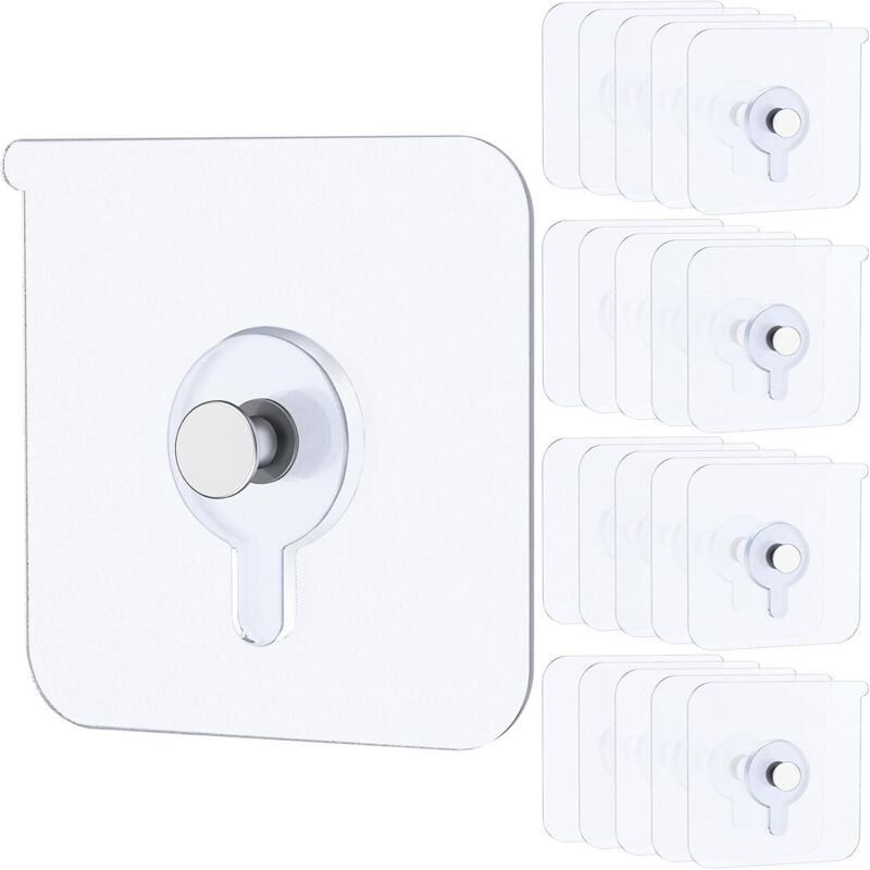 20 Pcs Accroche Tableau Sans Percer, Crochets Adhésifs Muraux Lourds 15kg Accroche Tableau Sans Percer Crochet Mural Transparent Étanche Imperméables