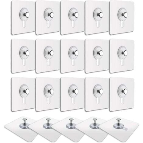 LONGZIMING 20 Pcs Accroches Tableau sans Percer, Fixation Cadre sans Percer, Accroche Cadre sans Percer Adhesif Imperméable Amovible Autocollant Anti-trace, Crochet Tableau Adhésif Transparent