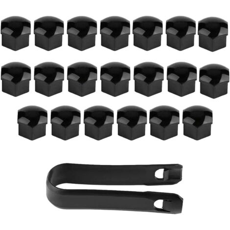20 pcs Capuchons d'écrou de Roue, 17 mm Anti-poussière Couvercle de Jante placage Hexagonal Chrome Boulon Couvre Roue Cache-écrous Bouchon d'Écrou de Roue avec 1 Outil Suppression, noir
