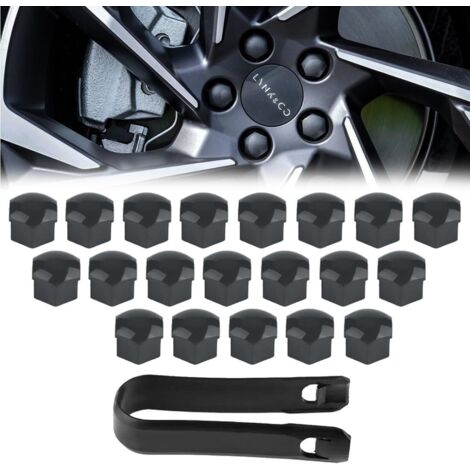 20 pcs Capuchons d'écrou de Roue, 19 mm Anti-poussière Couvercle de Jante placage Hexagonal Chrome Boulon Couvre Roue Cache-écrous Bouchon d'Écrou de Roue avec 1 Outil Suppression, gris