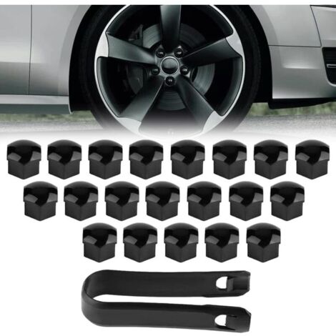 20 pcs Capuchons d'écrou de Roue, 19 mm Anti-poussière Couvercle de Jante placage Hexagonal Chrome Boulon Couvre Roue Cache-écrous Bouchon d'Écrou de Roue avec 1 Outil Suppression, noir