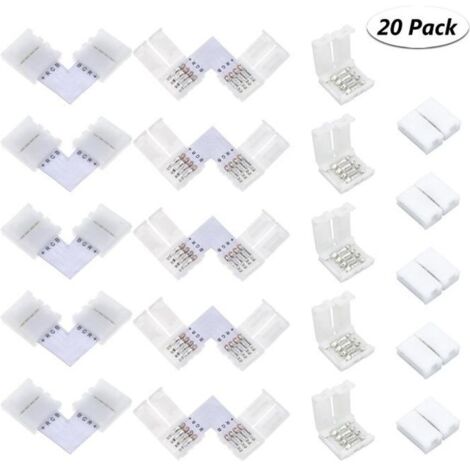20 Pcs Connecteur de bande de LED, Connecteur ruban LED SMD 5050 3528 de couleur unique imperméable et non-imperméable