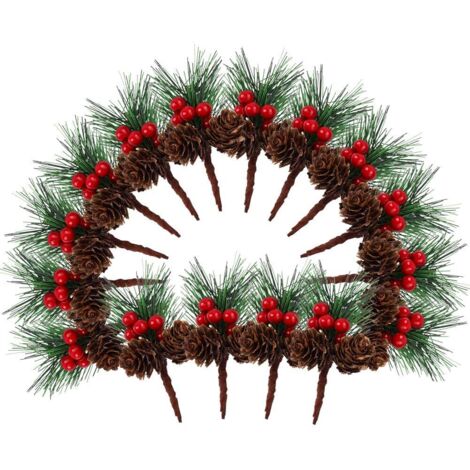 20 Pcs De Pics De Pin Artificiels Baies Rouges De Noël Bouquet De Baies De Houx D’hiver Avec Feuilles Bouquet De Canneberges Artificiels Pour Arrangements De Fleur Guirlande Décorations De Table Fête