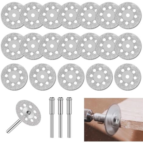 20 Pcs - Disque Diamant - Mandrin - Coupe Carreaux Verre Pierre - Pour Outil Rotatif Dremel - Argent - 22 mm