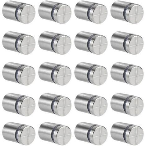 20 Pcs Entretoise de Verre,19 x 25mm Vis d'écartement,Support Mural en Acier Inoxydable pour Clous Publicitaires,pour Plaques et Présentoirs de Signe (Argent)