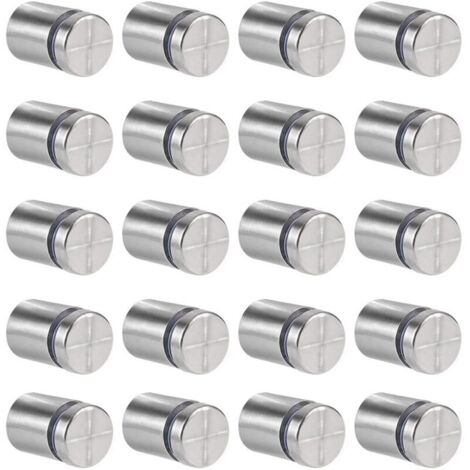 20 Pcs Entretoise de Verre,19 x 25mm Vis d'écartement,Support Mural en Acier Inoxydable pour Clous Publicitaires,pour Plaques et Présentoirs de Signe (Argent)