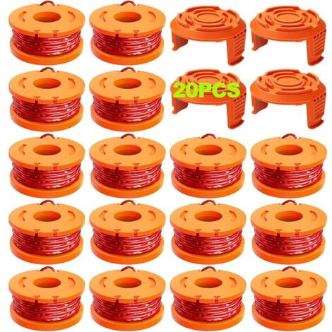 20 pcs fil coupe bordure compatible avec coupe bordure, Ø 1,65mm & 3m bobine fil coupe bordure, ligne de bobine de coupe de remplacement et capuchon de protection(16 fil coupe bordure,4 couvercle)