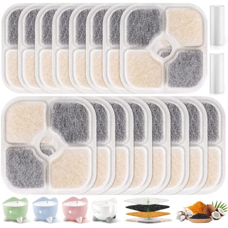 20 PCS Filtre Fontaine Eau Chat, avec 2 Tuyaux pour la Fontaine à Boire Catit Pixi, Filtre de Remplacement du SystèMe de Filtre Triple en RéSine en RéSine avec RéSine et Carbone Activé