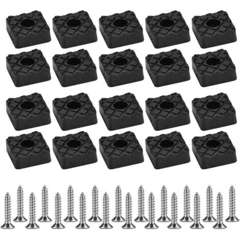20 Pcs Pieds en Caoutchouc à Visser Tampon Épais avec Joint Métallique Patin Antidérapant Carré avec Côté de 22mm pour Pied de Chaise Table Tabouret Protection de Plancher de Bois Franc - Noir