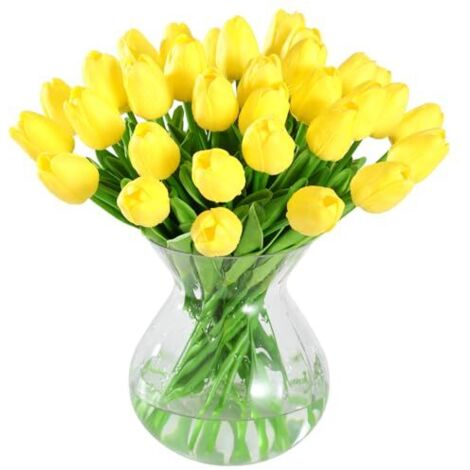 20 pcs Real Touch Latex Artificielle Tulipes Fleurs Faux Tulipes Fleurs Bouquets De Mariage pour Mariage Maison Jardin Décoration Jaune