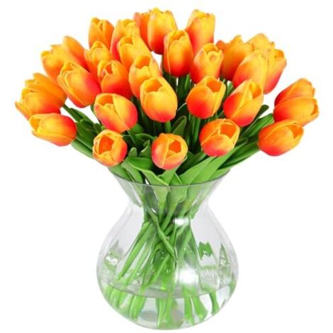 20 pcs Real Touch Latex Artificielle Tulipes Fleurs Faux Tulipes Fleurs Bouquets De Mariage pour Mariage Maison Jardin Décoration Orange