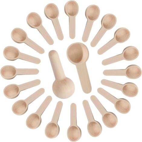 20 PCS rond cuillère en bois (6,8  2,4 cm), petite cuillère à sel, cuillère à épices en bois pour petit pot de confiture épices Sucre Miel Café thé moutarde crème glacée poudre de lait