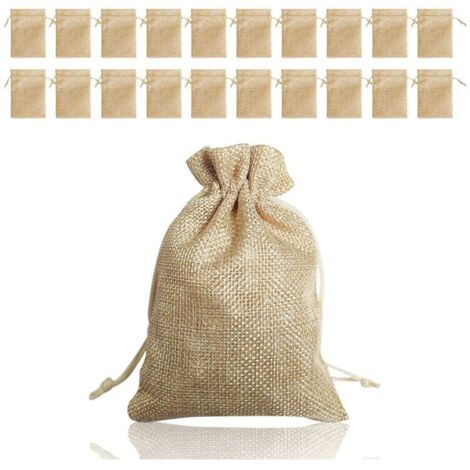 20 Pcs Sachets en Jute, Pochettes Sachets en Lin, Sac Cadeau réutilisable, Sac Toile de Jute Pochette Tissu Cordon Pochettes Sachets Chanvre avec Cordon Rectangle pour Bijoux Cadeau Mariage （12x9cm）