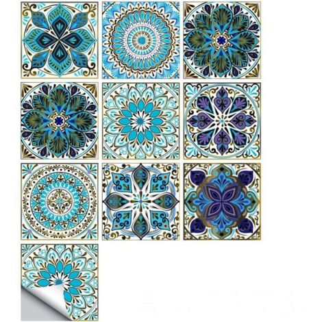 20 Pcs Stickers de Carreaux 15x15cm Autocollant Carreau Ciment Mural Style Marocain Autocollants de Carreaux Adhesifs Étanche Sticker Carrelage (Bleu)