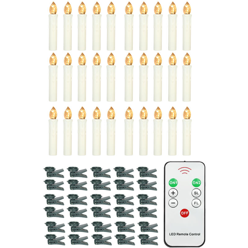 

30 PCS velas sin llama con control remoto caliente realista LED blanco Velas alimentado por baterias del arbol de navidad que oscilan Taper luz de