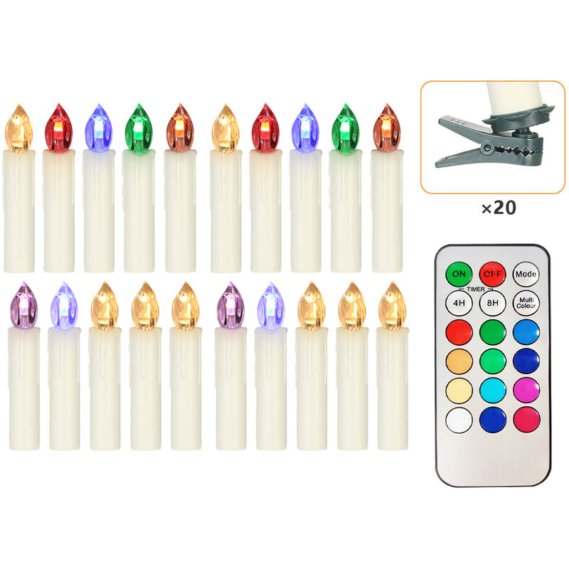 

20 PCS velas sin llama con control remoto realista que cambia de color Powered LED Velas de la bateria del arbol de navidad que oscilan Taper luz de