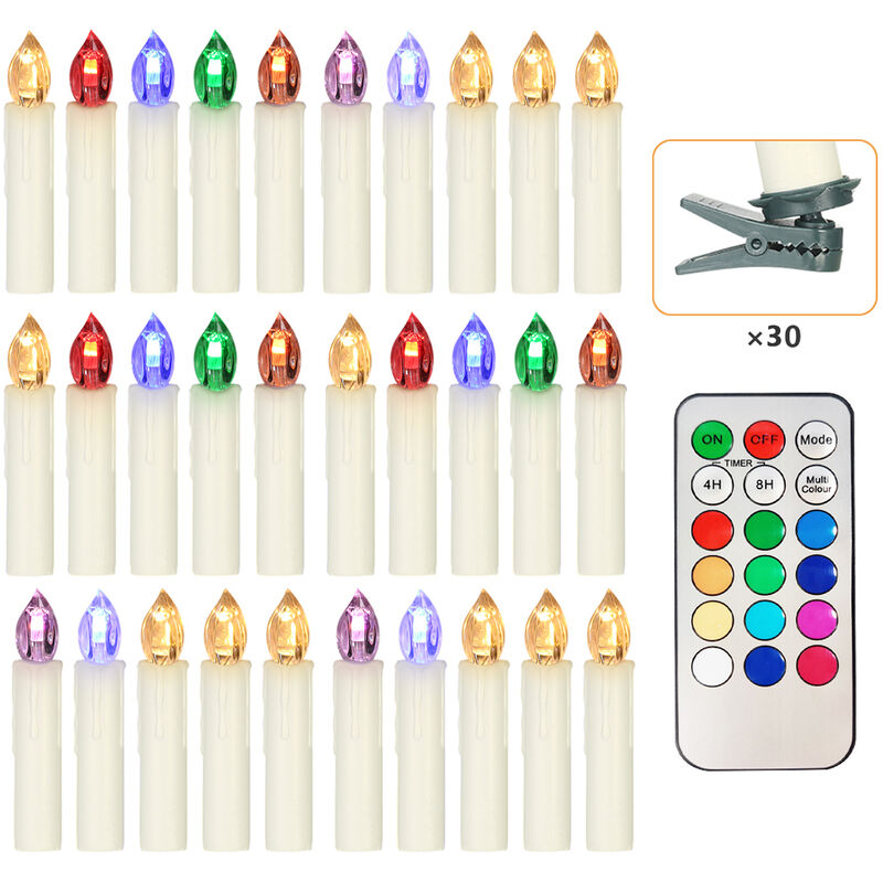 

Velas sin llama de 30 piezas con control remoto Velas LED que cambian de color realistas arbol de Navidad con pilas Luces de velas conicas