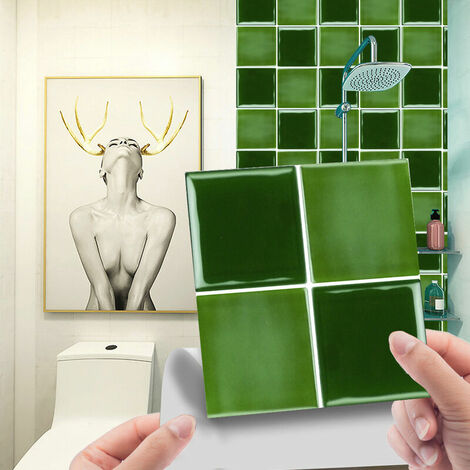 20 pegatinas de PVC para azulejos, pegatinas de pared autoadhesivas impermeables, pegatinas decorativas de pared, baldosas para cocina, bao, hogar, verde, 15 x 15 cm, 13 trece
