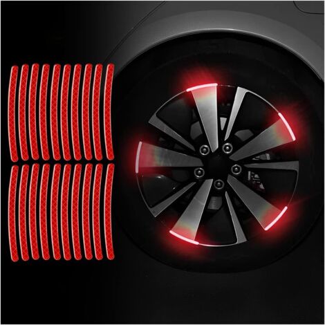 20 pegatinas reflectantes e impermeables para el interior de las ruedas de coches y motocicletas por la noche (rojas)